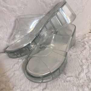 Jeffrey Campbell Jelli Platform Sandals Slide Chunky Heel Mule Clear 8